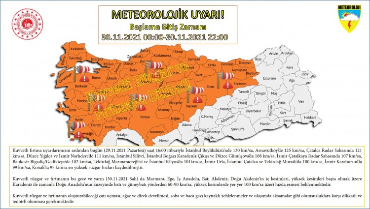 Meteorolojik Uyarı !!!  Kuvvetli Rüzgar ve Fırtınaya Dikkat!